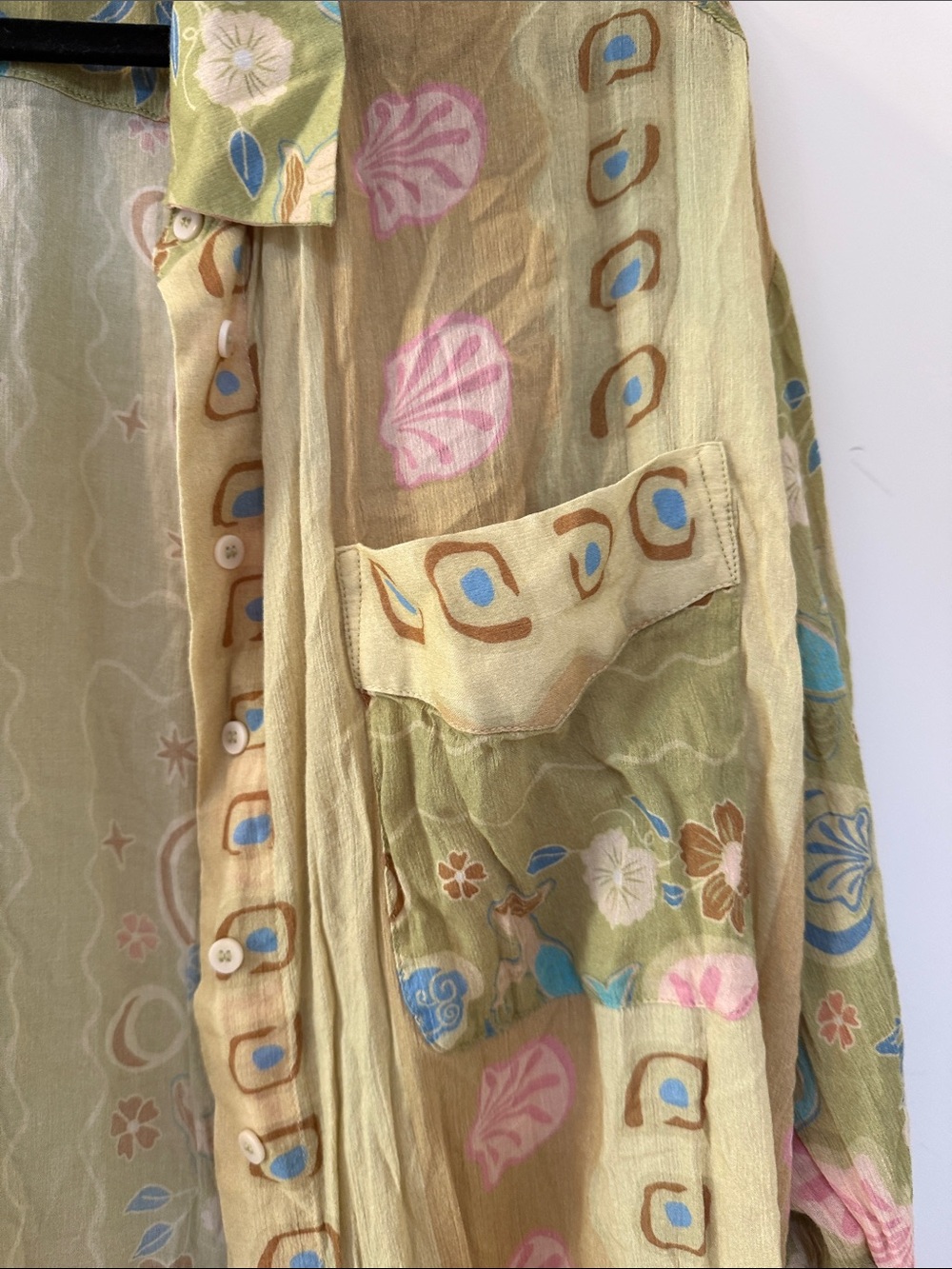 Spell Pastel Floral Button-Front Shirt in Green, Pink and Blue - Picture 4 of 5